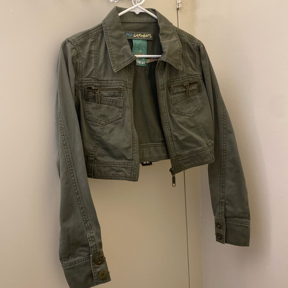 Mossimo Supply Co Green Utility Jacket Cropped Tailored
